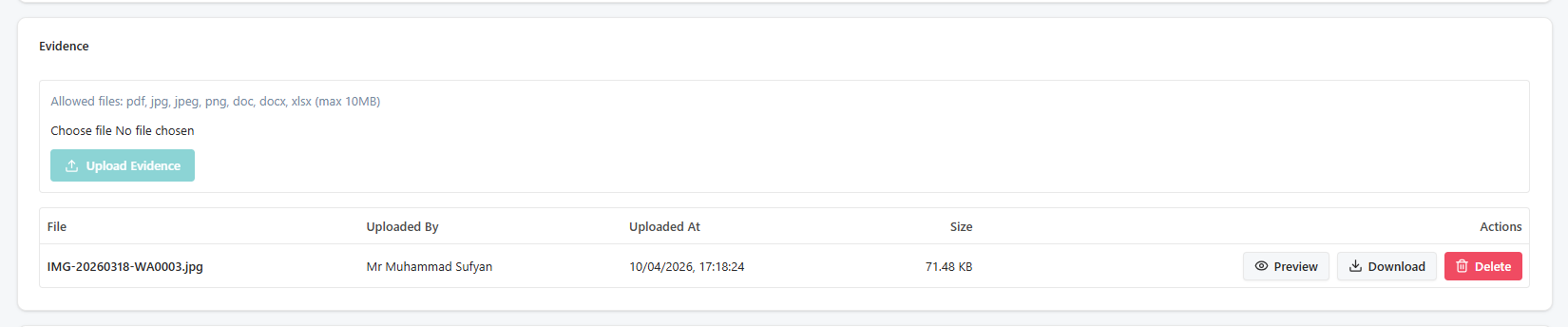 KPI Upload Evidence