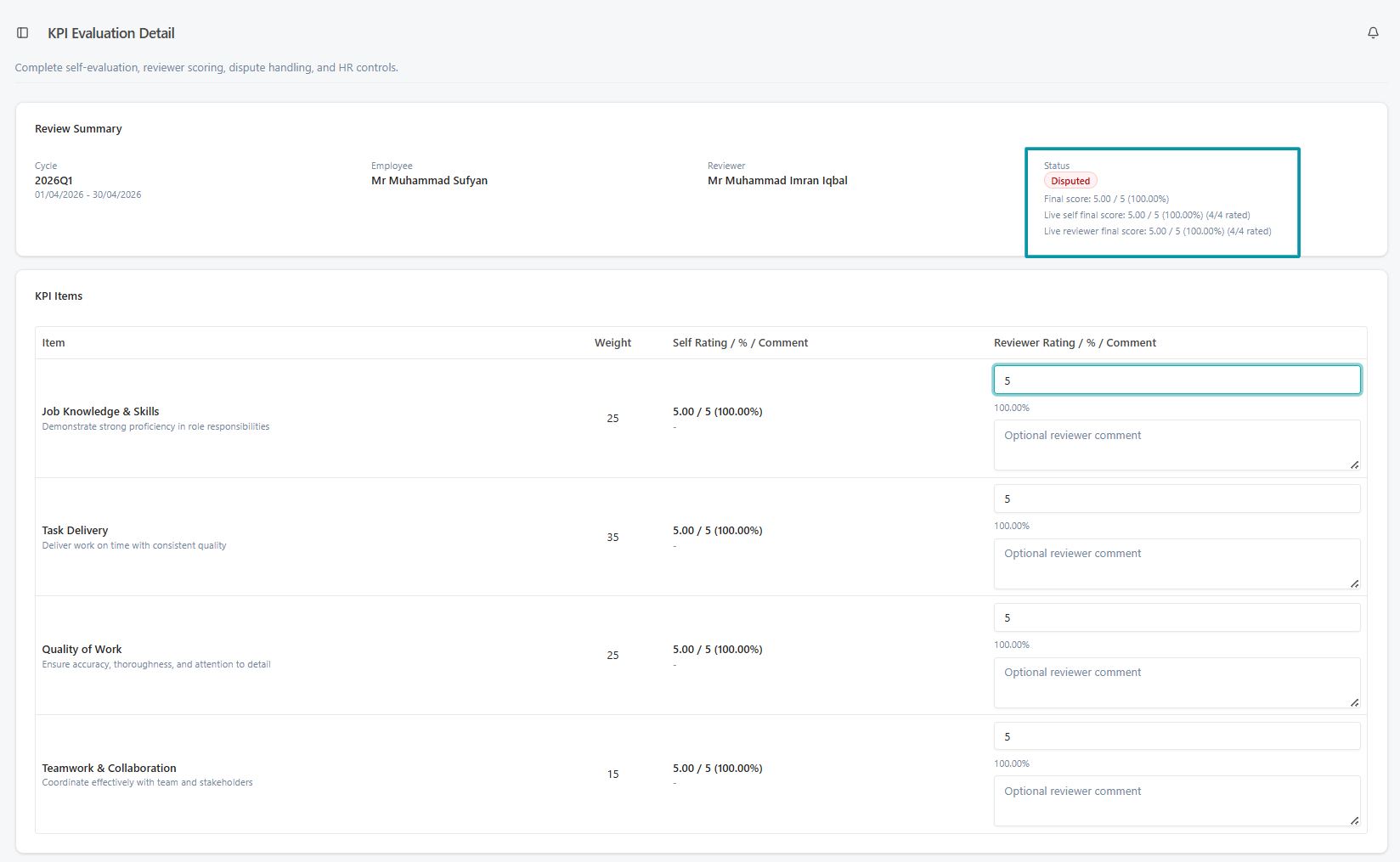 KPI Dispute Resubmit Form