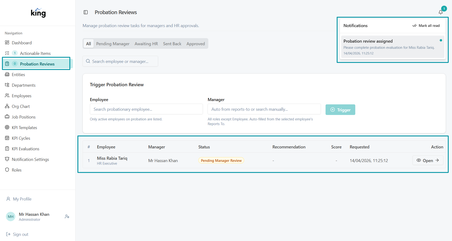 Probation Reviews List