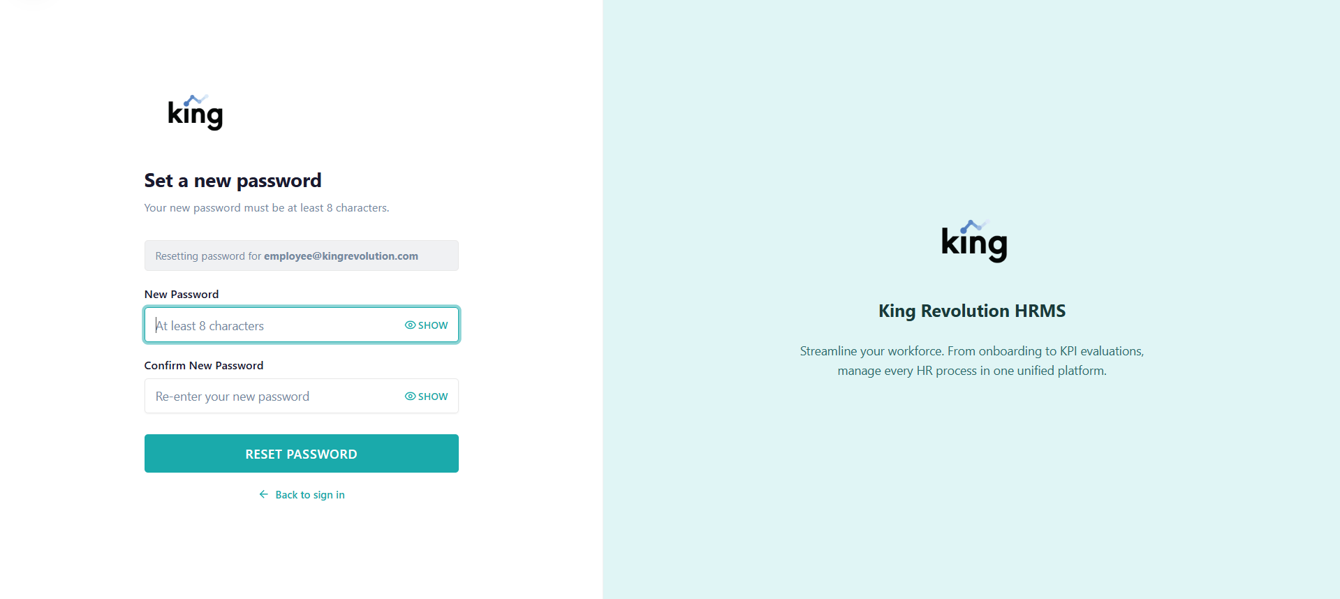 Reset Password form
